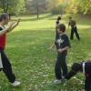 New student kevin learning to kick and keep his feet tight to the ground 