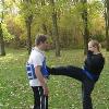 young female from the Green bay group training on her kicking